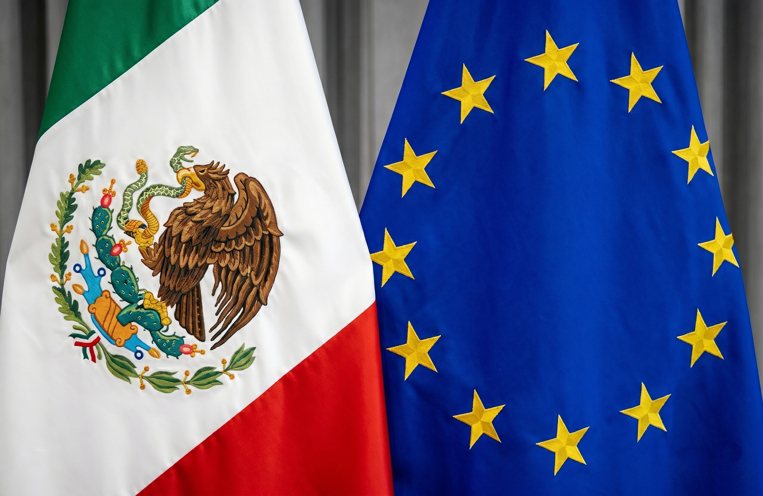 Banderas de México y la Unión Europea