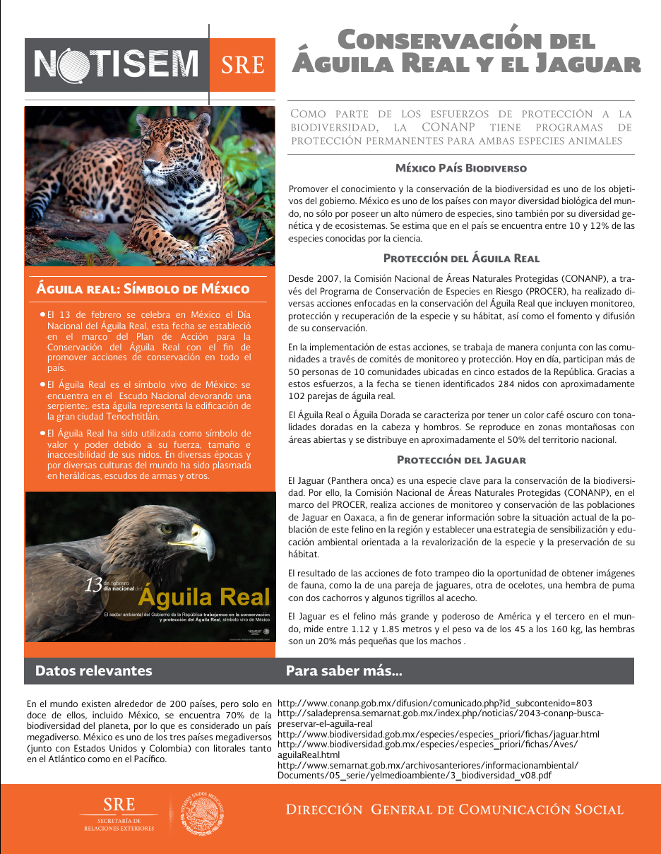 México protege el jaguar y el águila real