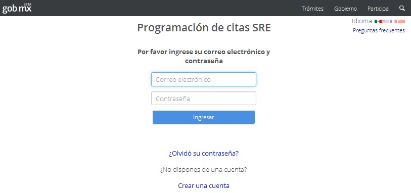 mensaje de apertura en el sitio web de citas