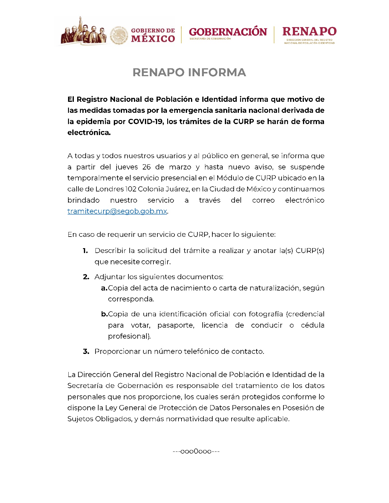 Curp el renapo informa
